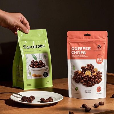 Borse stampate su misura con supporto a piedi, visibilità parziale delle finestre, cerniera ricapsulabile, conforme alla FDA per alimenti