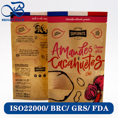 Sacchetti di carta kraft riciclabili e biodegradabili per imballaggi alimentari con finestre trasparenti e modelli di stampa personalizzabili.