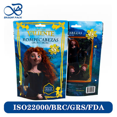 Sacchetti con cerniera a chiusura verticale con motivo a cartoni animati personalizzati per l'imballaggio di giocattoli, con mylar biodegradabile e materiali non tossici.