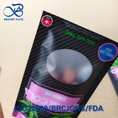 Busta con cerniera a prova di bambino trasparente PE/VMPET laminato con sigillo antimanomissione e finestra personalizzata