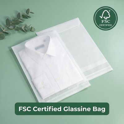 Busta in glassine da 40 g/m² senza plastica per imballaggi di abbigliamento ecologici riciclabili certificati Astuccio traslucido per abiti di lusso nel Regno Unito