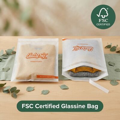 Plastic Free Luxury Reusable Glassine Pouch Clothing Packaging Recyclable Eco Apparel Garment Fashion for Certified Grease Proof