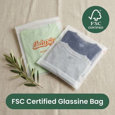 Taschino di carta di vetro di lusso libero da plastica Compostabile Taschino di abbigliamento ecologico per abbigliamento in pelliccia Imballaggi Direttiva UE