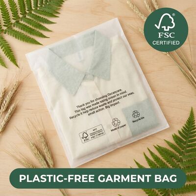 Borsa di carta di vetro di lusso senza plastica per abbigliamento pelliccia imballaggio di abbigliamento biodegradabile conforme UE borsa di abbigliamento all'ingrosso OEM