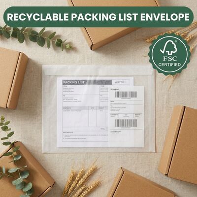 Biodegradabile, senza plastica, certificato FSC Lista di imballaggio Busta carta Documento contenuto Borsa Etichetta di spedizione autoadesiva Portafoglio