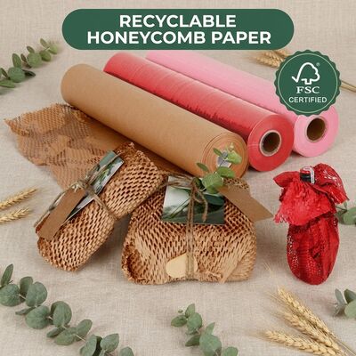 50cm & 30cm Eco-Friendly Recyclable Kraft Honeycomb Paper Roll Wrapping Paper Cushioning Wrap per la spedizione