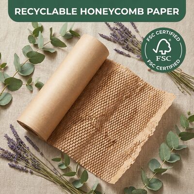 Colore bianco, riciclabile, eco-compatibile, carta Kraft Honeycomb Roll, cuscinetto, avvolgimento a prova di grasso per imballaggi regalo