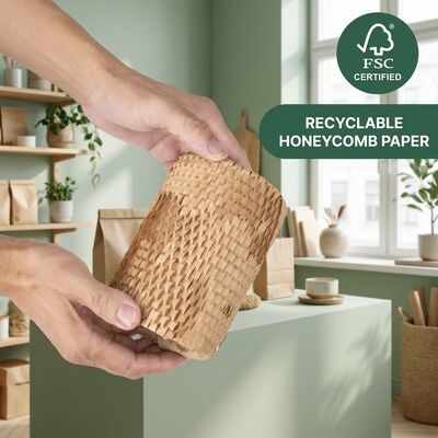 Colore bianco, riciclabile, eco-compatibile, carta Kraft Honeycomb Roll, cuscinetto, avvolgimento a prova di grasso per imballaggi regalo